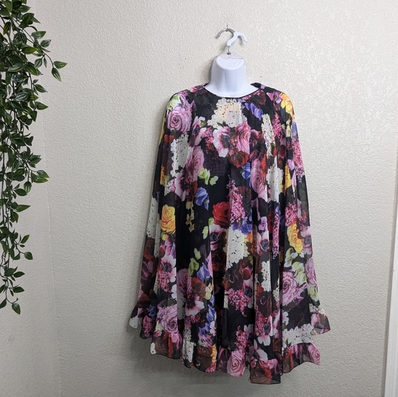 NWT Mac Duggal Ieena Floral Ruffle-Embellished Minidress Chiffon Cape Formal 2 - Picture 2 of 13